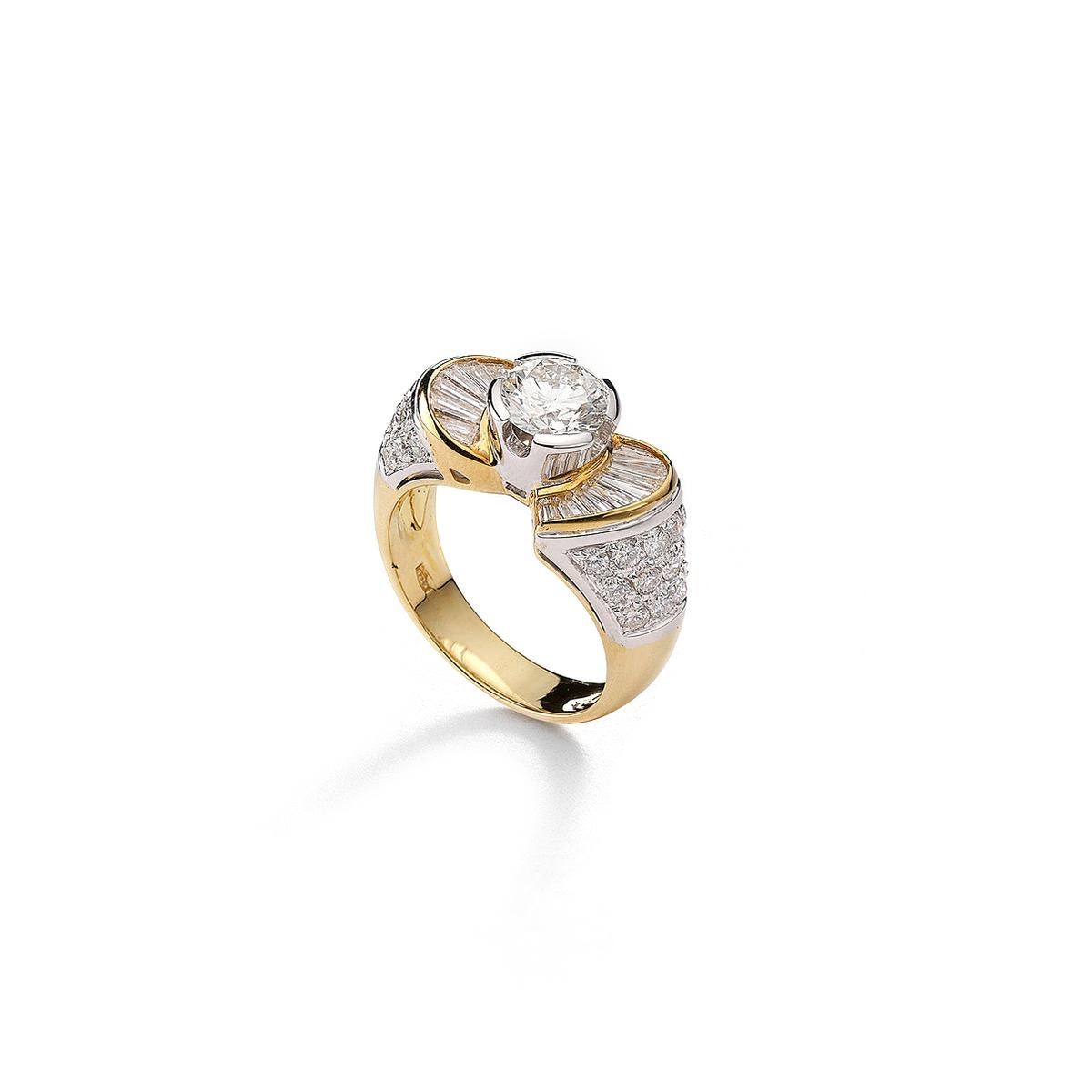 Tapered Baguette Diamond Gold Ring For Sale