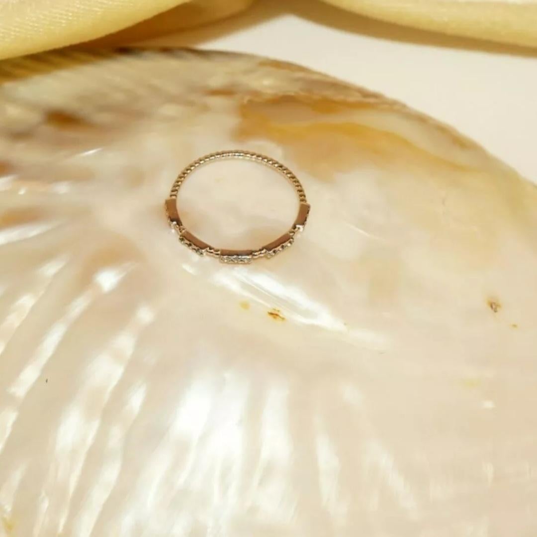 Art Deco Diamond Gold Ring Stackable Band White 14K Wedding Round Eternity Yellow For Sale