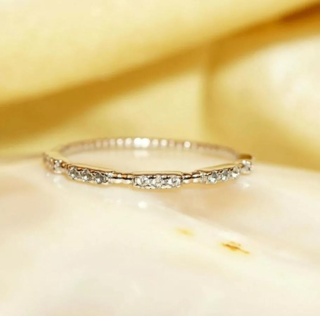 Diamond Gold Ring Stackable Band White 14K Wedding Round Eternity Yellow In New Condition For Sale In Chicago, IL
