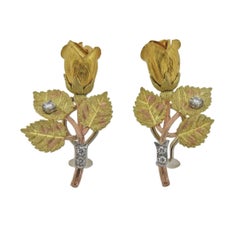 Diamond Gold Rose Flower Earrings