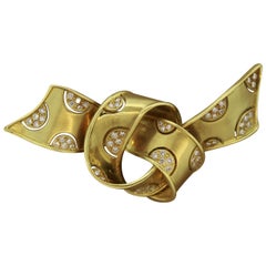Diamond Gold Satin Bow Brooch