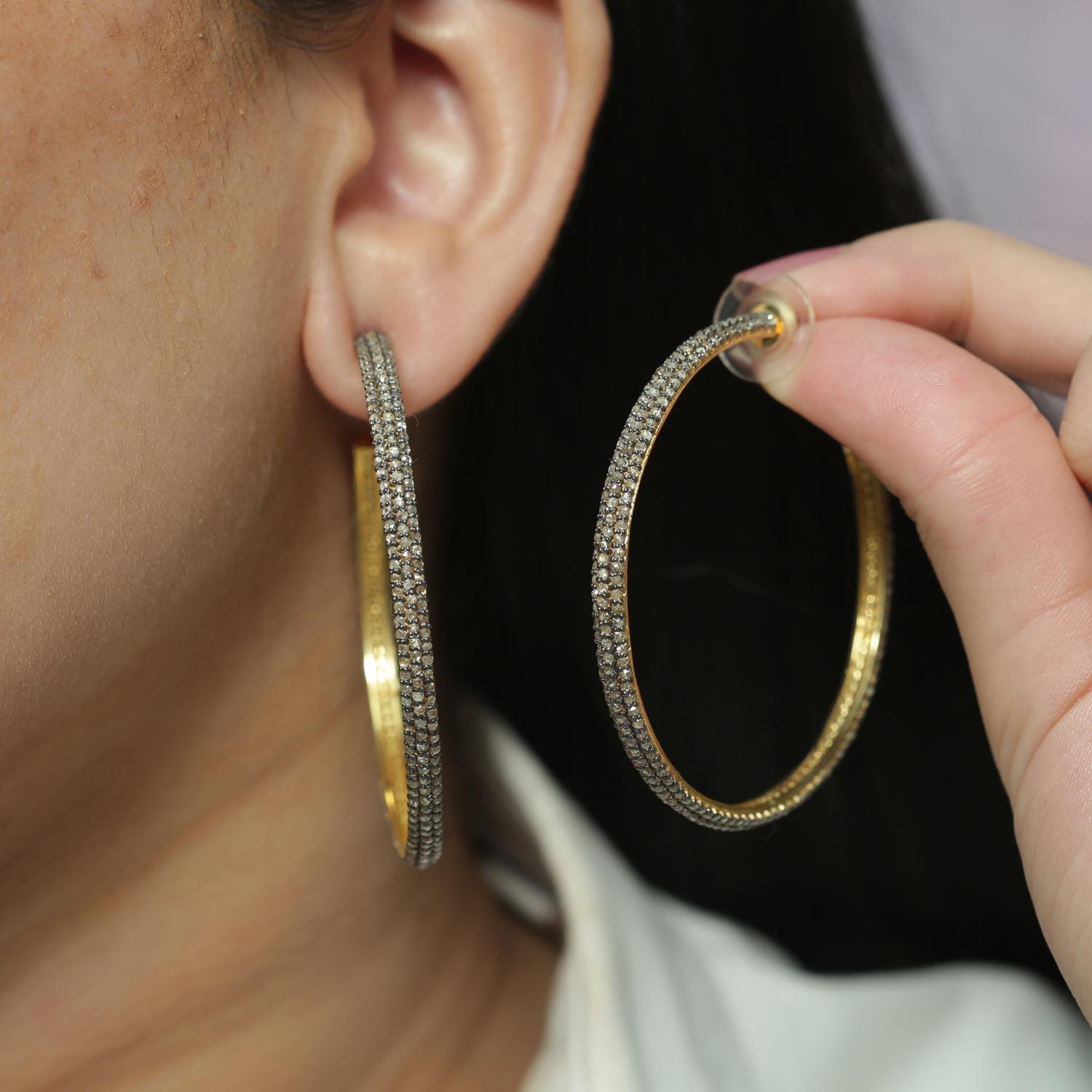 Women's 5.88cts Diamond Gold 925 sterling Silver Earring