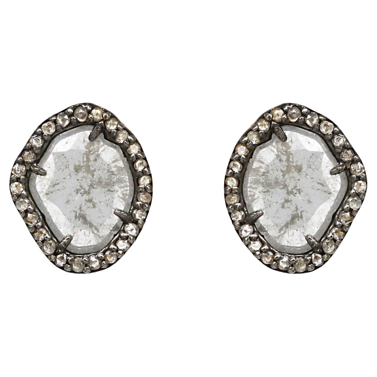 0.34cts Diamond and 2.00cts Opal Gold 925 sterling Silver Earring For