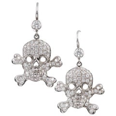 Diamond Gold Skull and Crossbones Earrings
