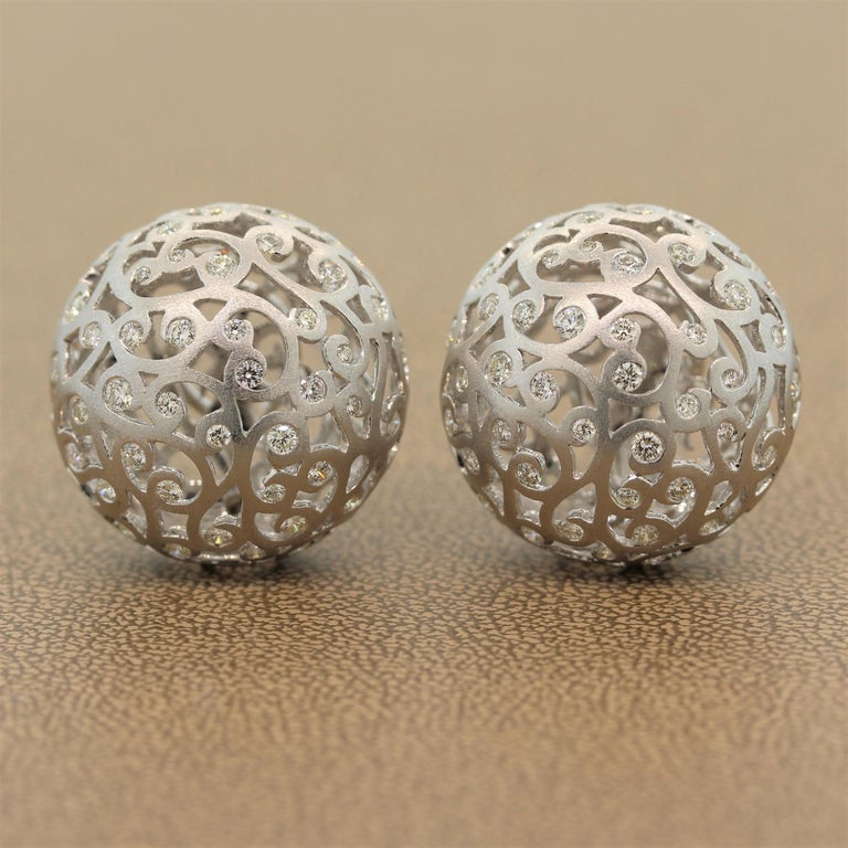 Diamond Gold Sphere Filigree Earrings For Sale at 1stDibs
