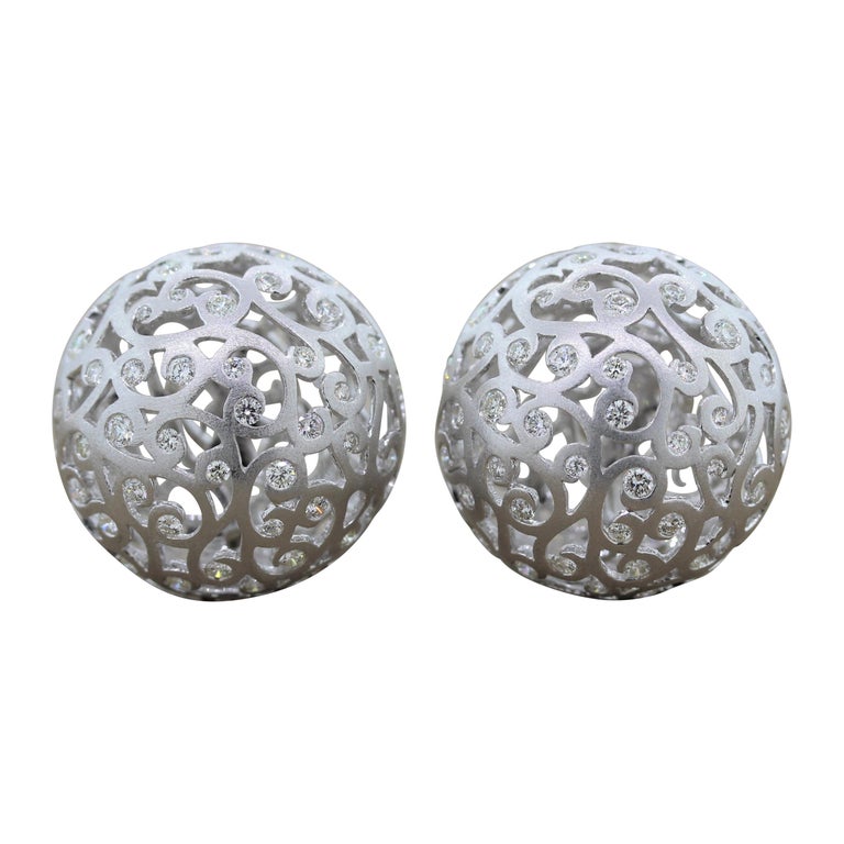 Diamond Gold Sphere Filigree Earrings For Sale at 1stDibs