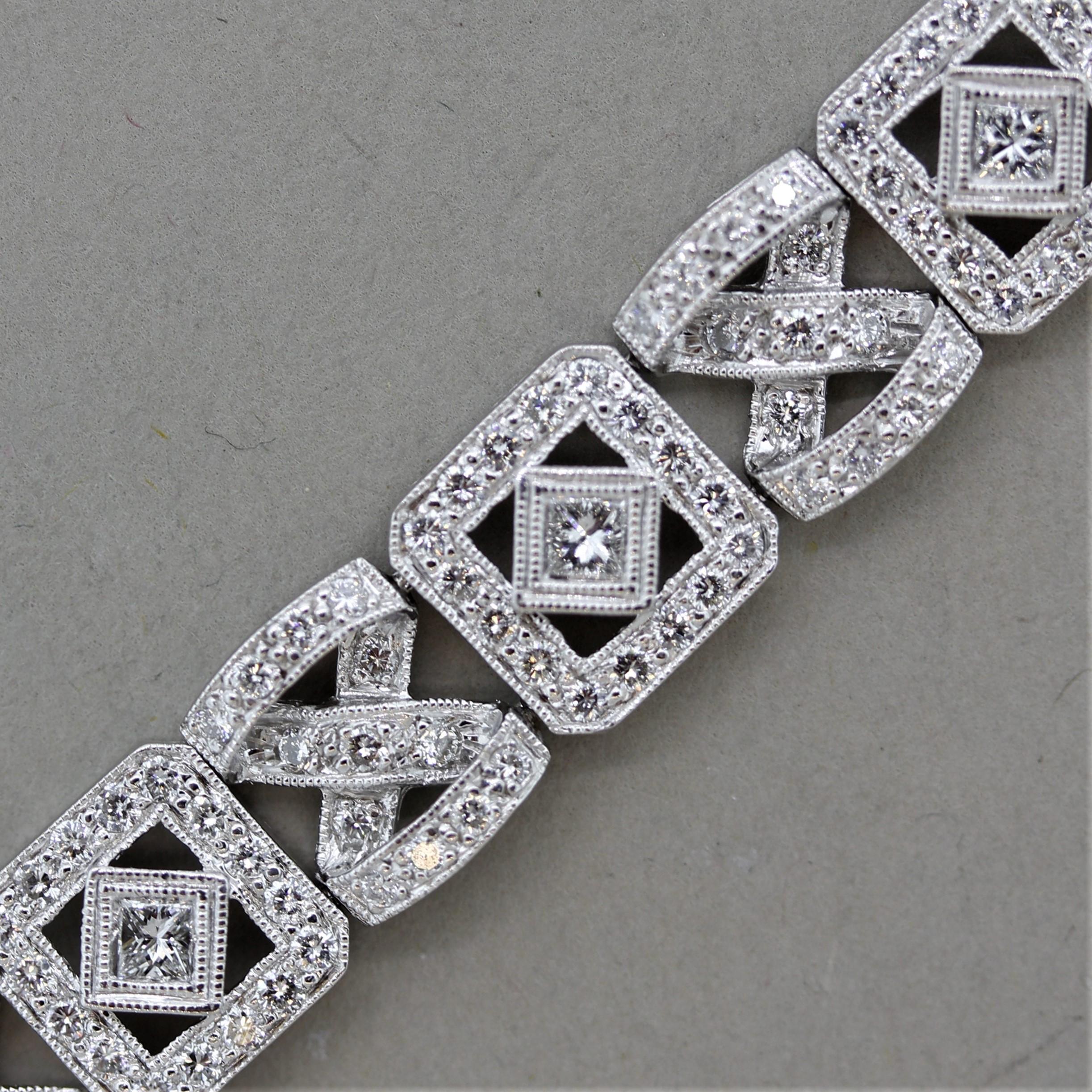 Mixed Cut Diamond Gold Square-Link Bracelet