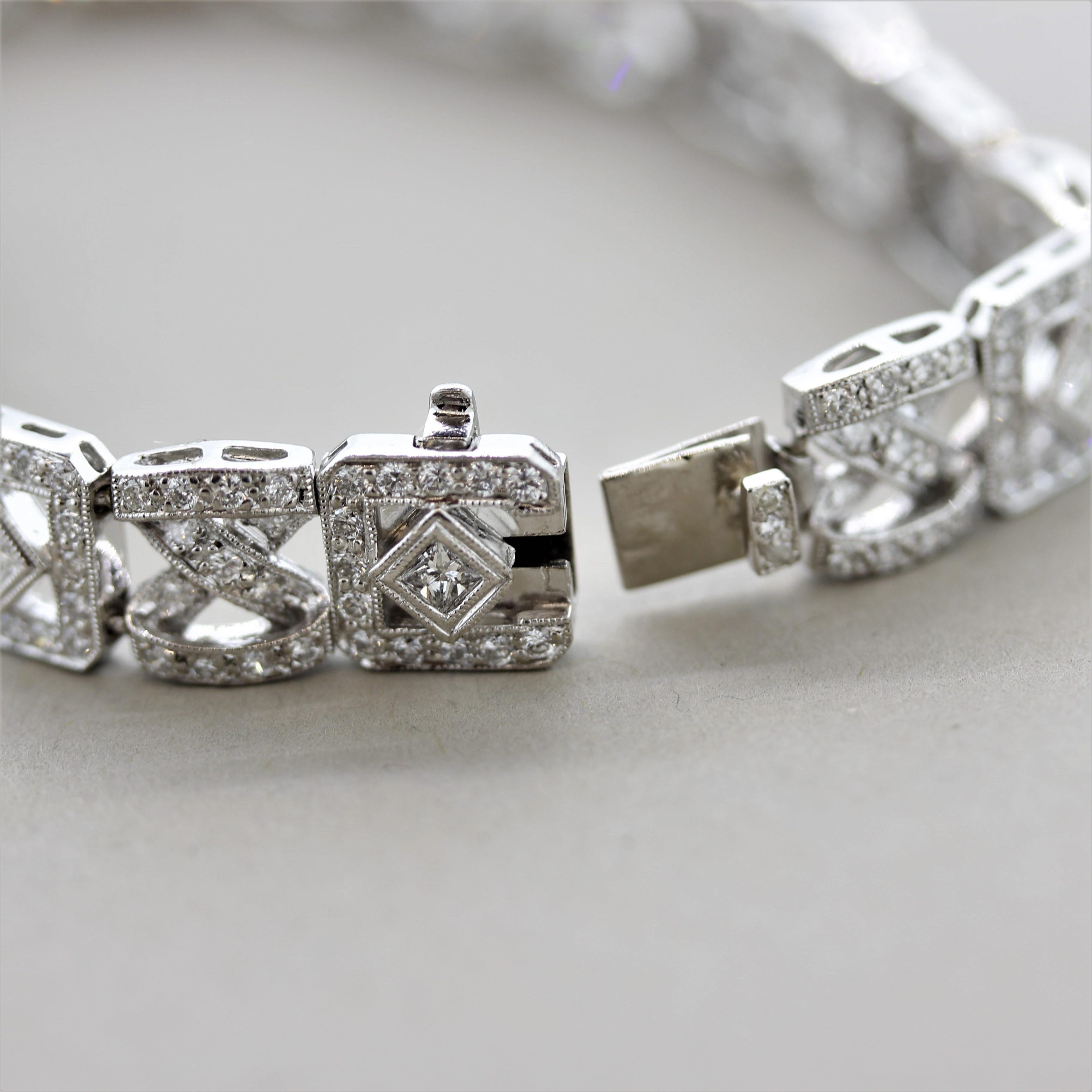 Diamond Gold Square-Link Bracelet In New Condition In Beverly Hills, CA