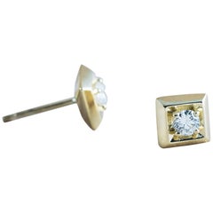 Diamond Gold Square Stud Earrings