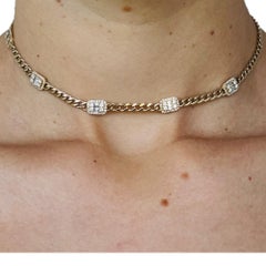 14k Yellow Gold Diamond Station Chain Necklace, 0.95ct, Adjustable