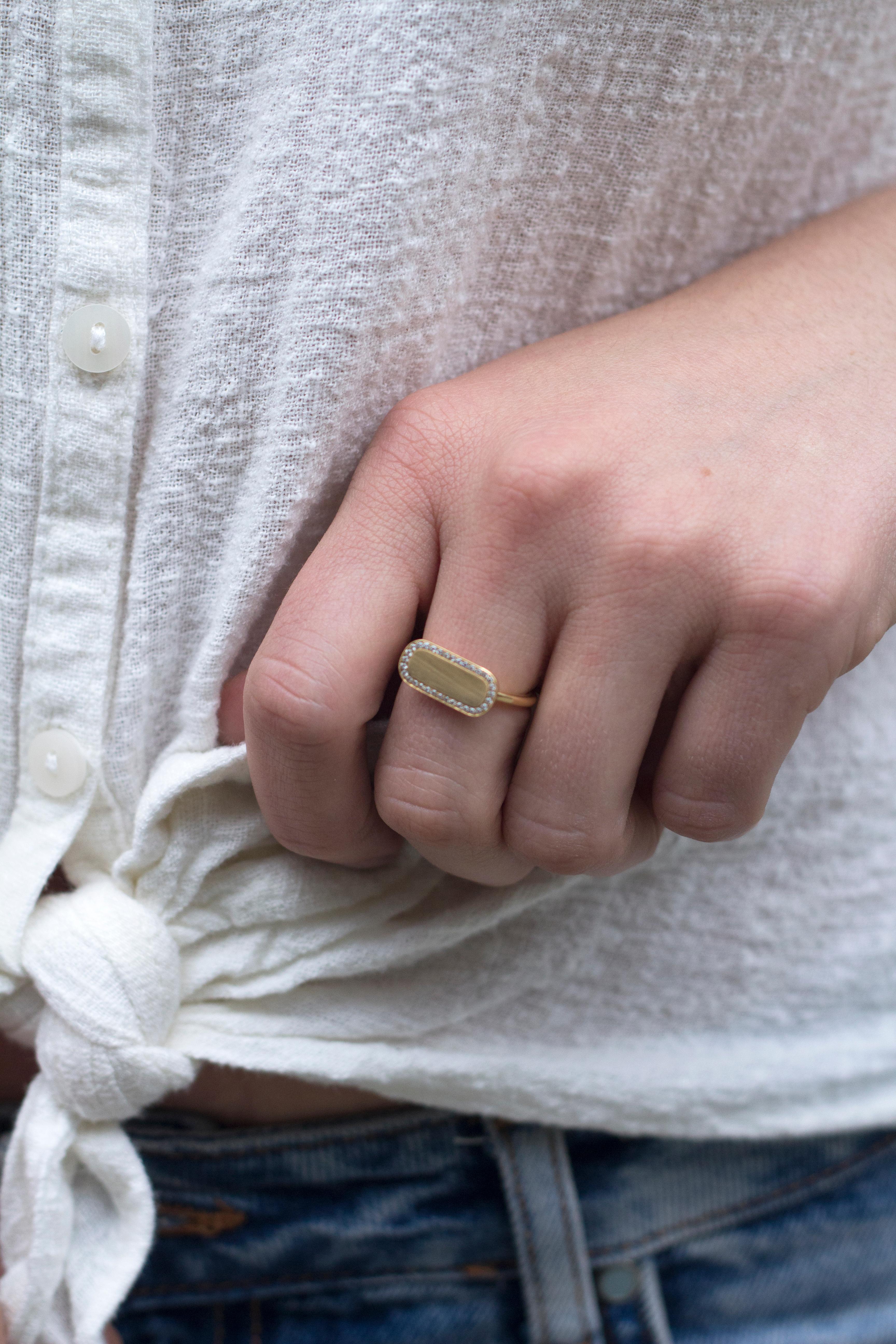 Women's Diamond Gold Surround Modern Signet Ring 