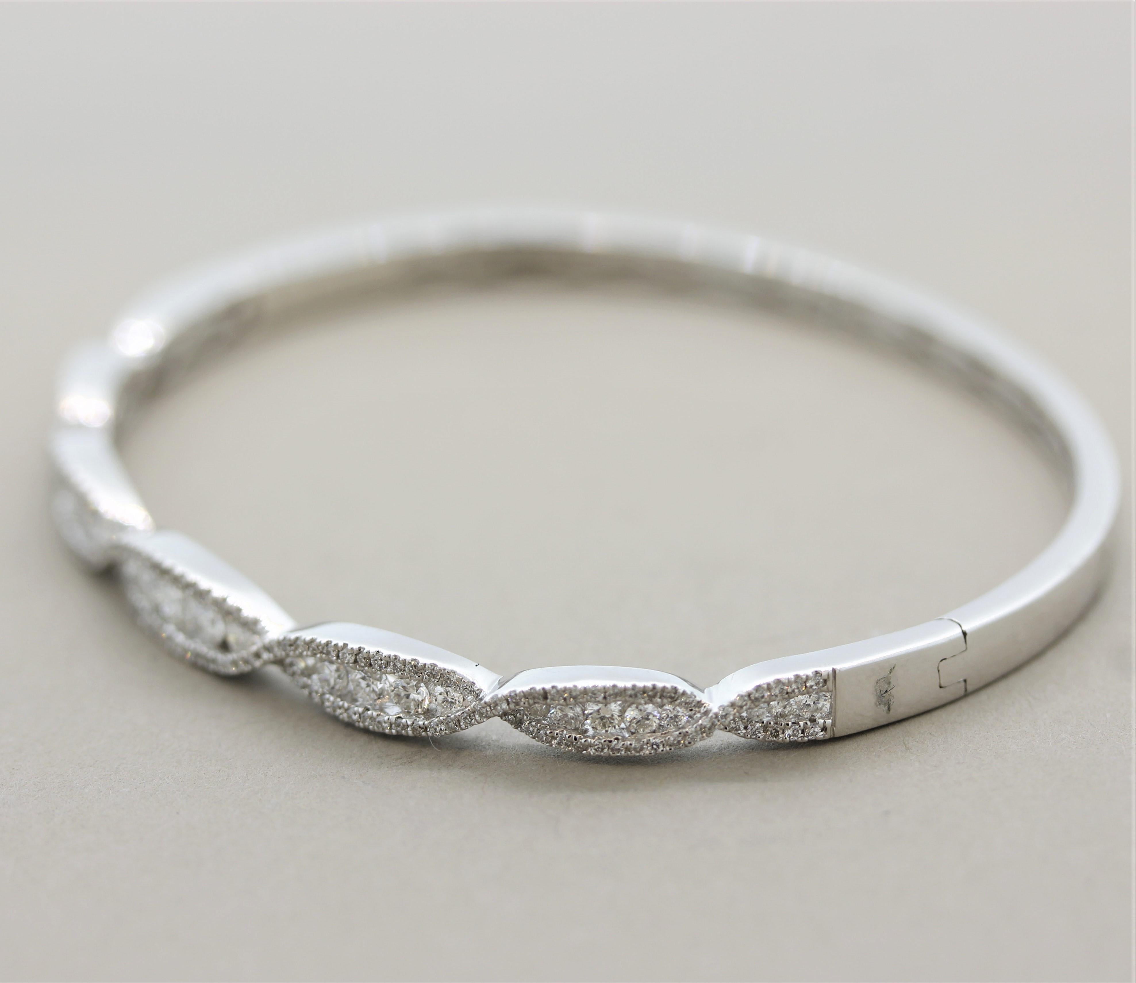 Round Cut Diamond Gold Swirl Bangle Bracelet