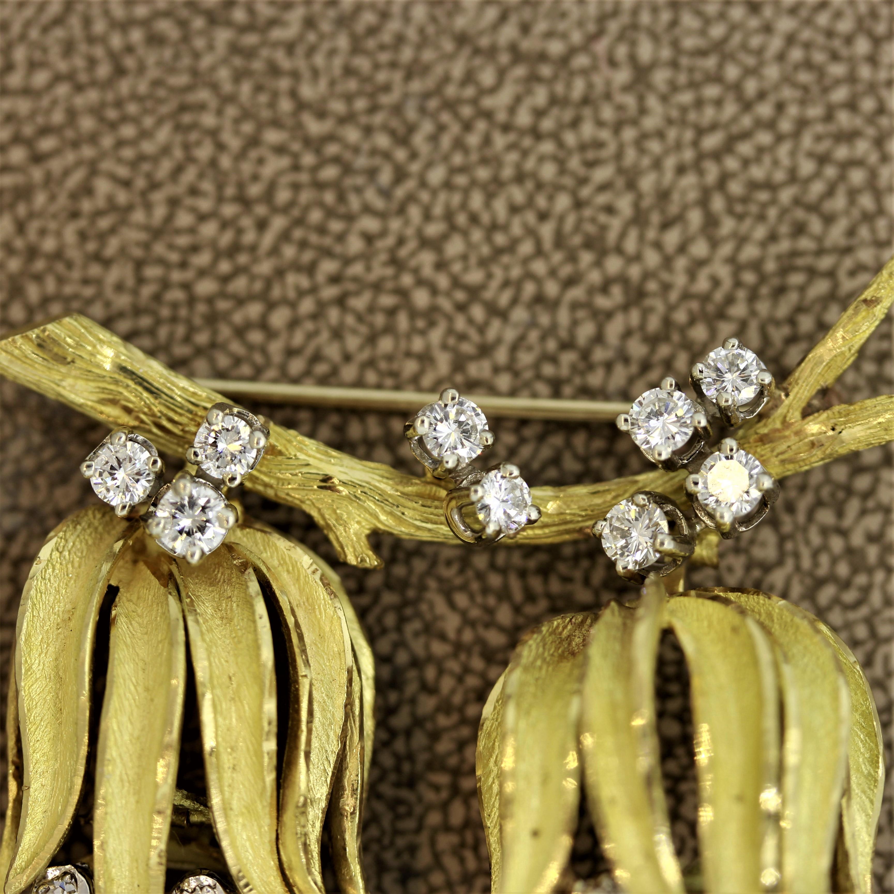Diamond Gold “Tree Branch” Brooch In New Condition For Sale In Beverly Hills, CA