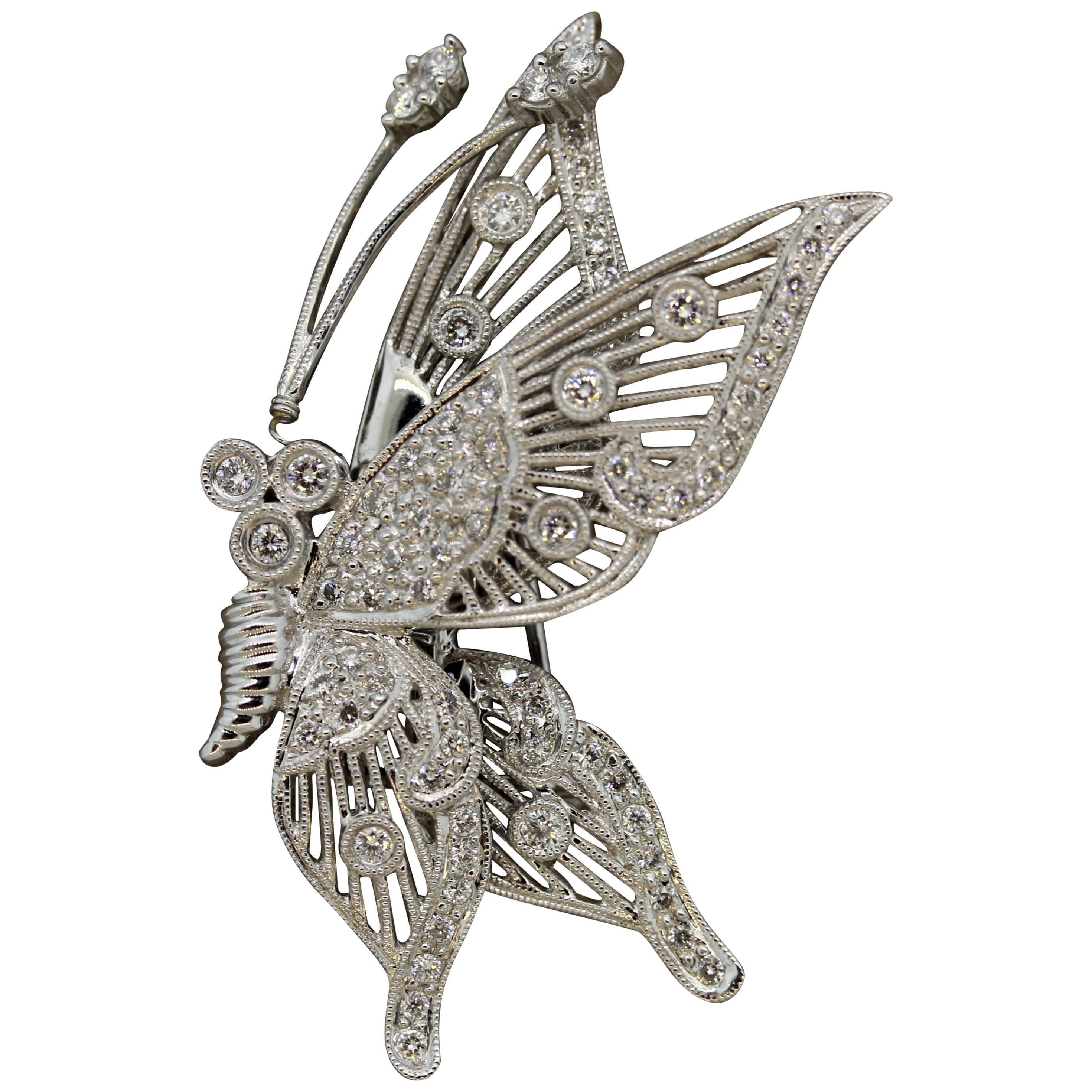 Diamond Gold “Tremble” Butterfly Brooch For Sale