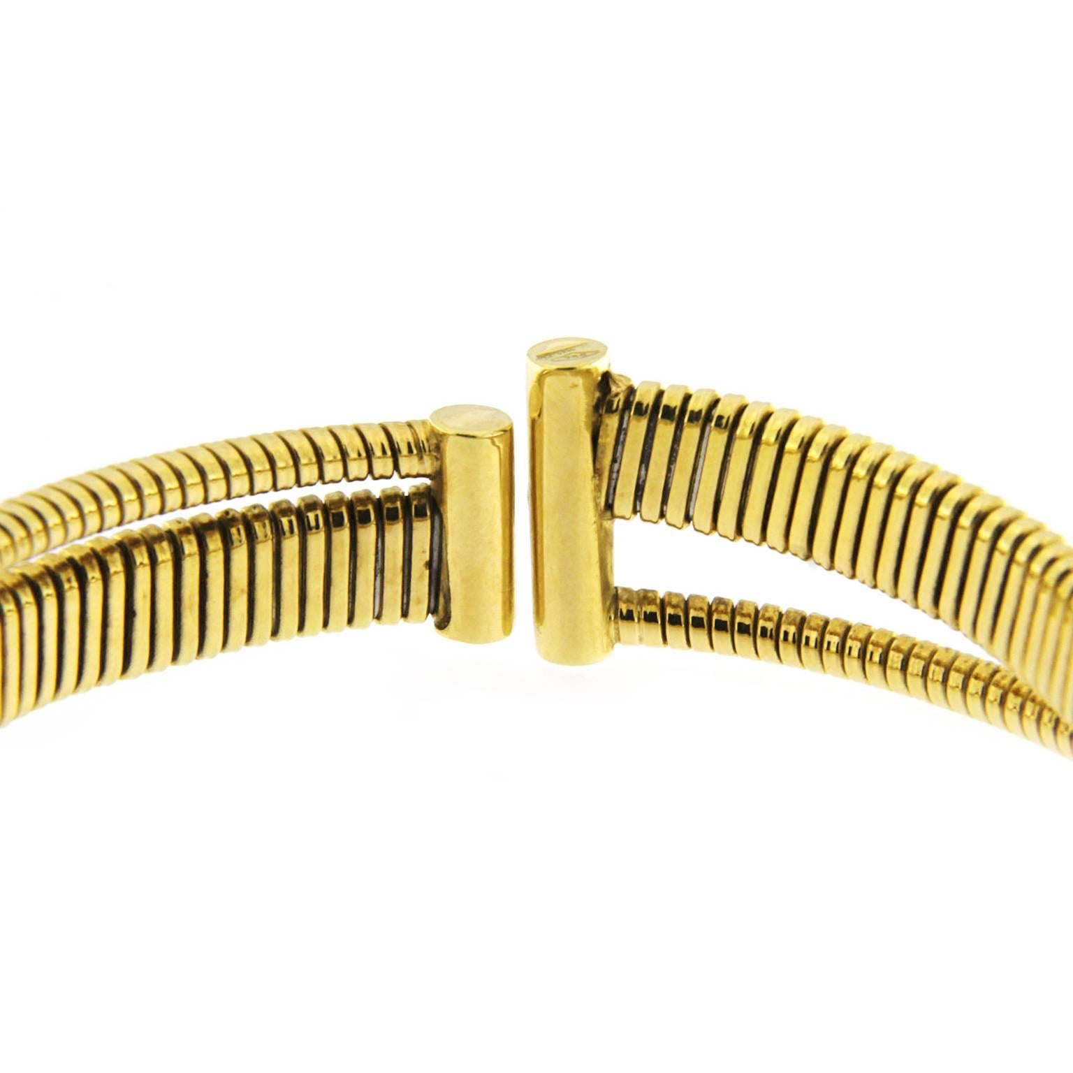 Women's Alex Jona White Diamond 18 Karat Yellow Gold Tubogas Bangle Bracelet