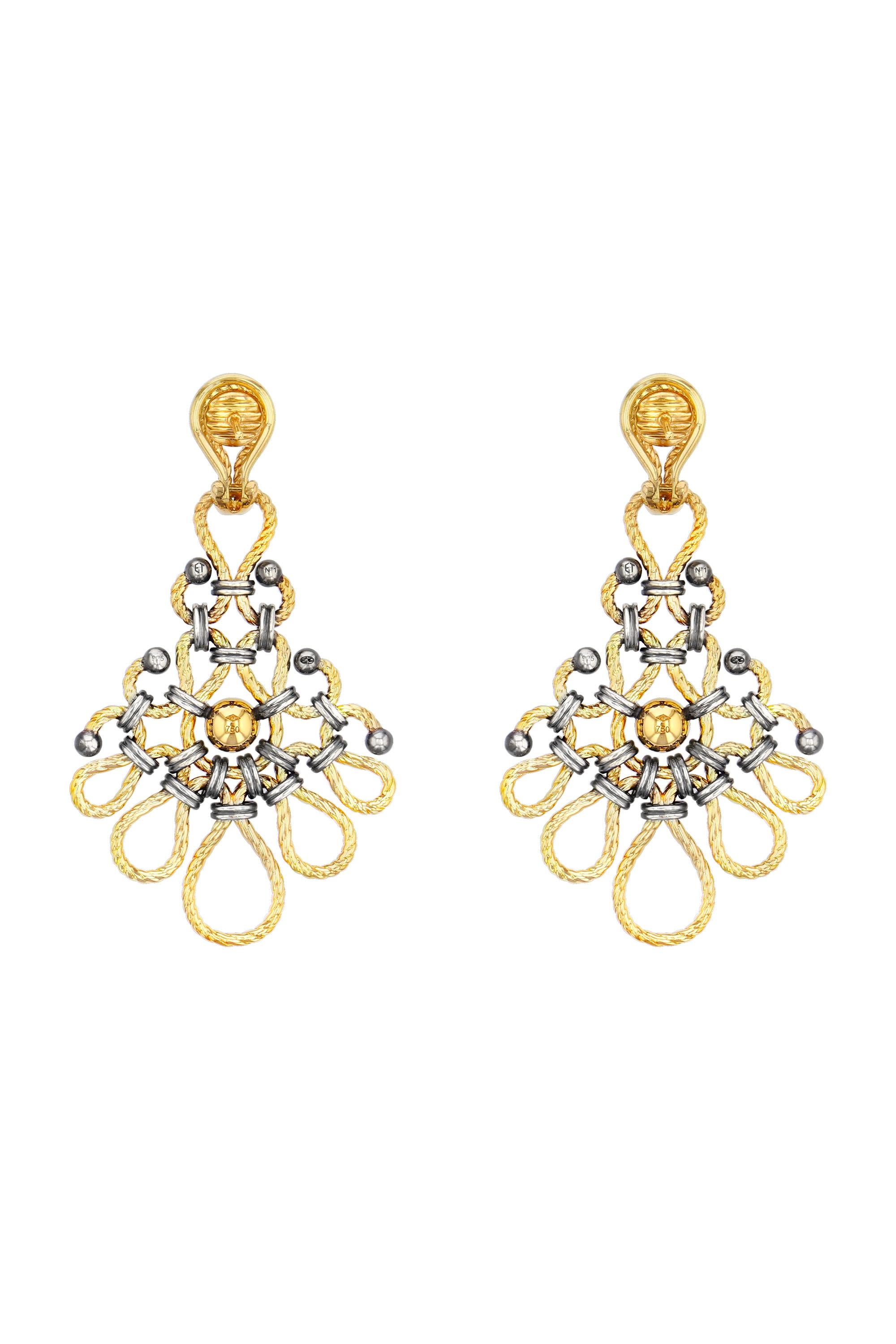 Neoclassical Diamond & Gold Twist Earrings by Elie Top For Sale