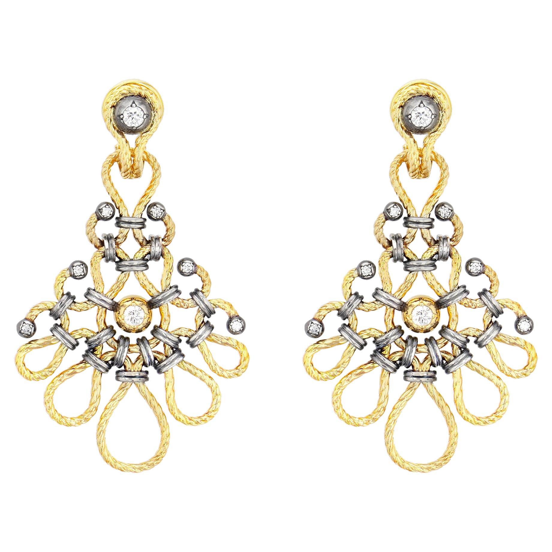 Diamond & Gold Twist Earrings by Elie Top For Sale