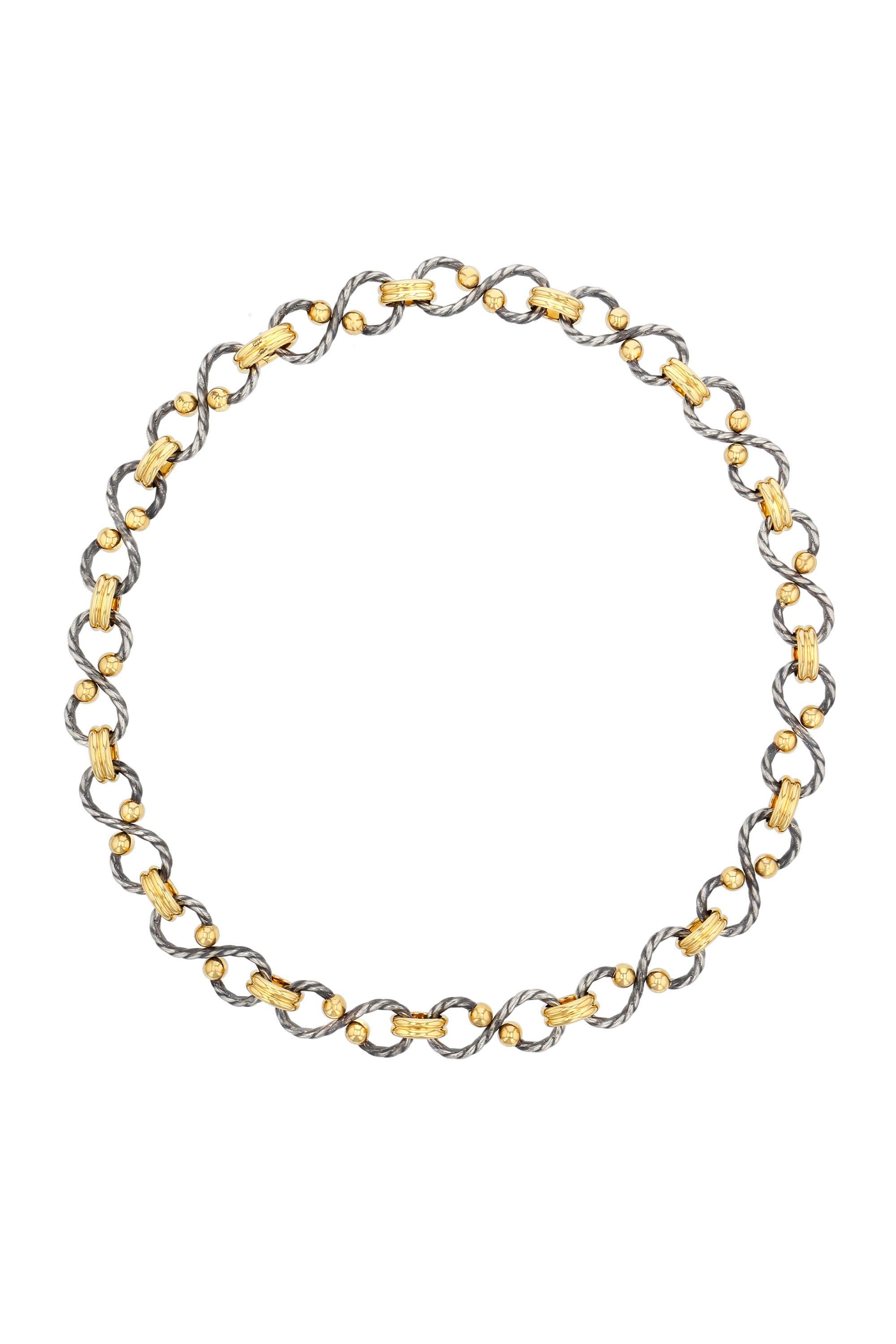 Neoclassical Diamond & Gold Twist Necklace by Elie Top For Sale