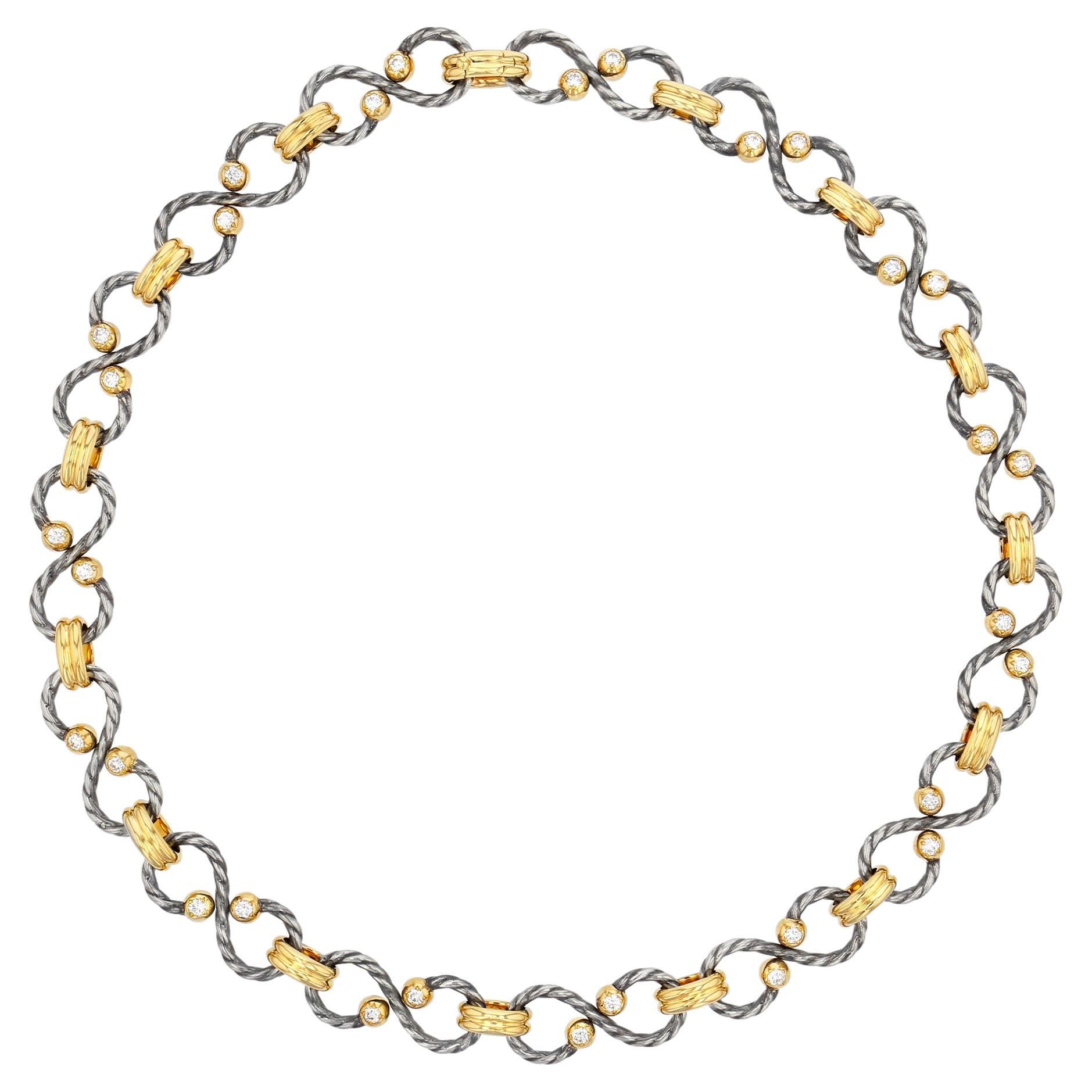 Diamond & Gold Twist Necklace by Elie Top For Sale