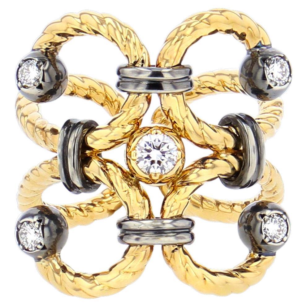Diamond & Gold Twist Ring by Elie Top For Sale