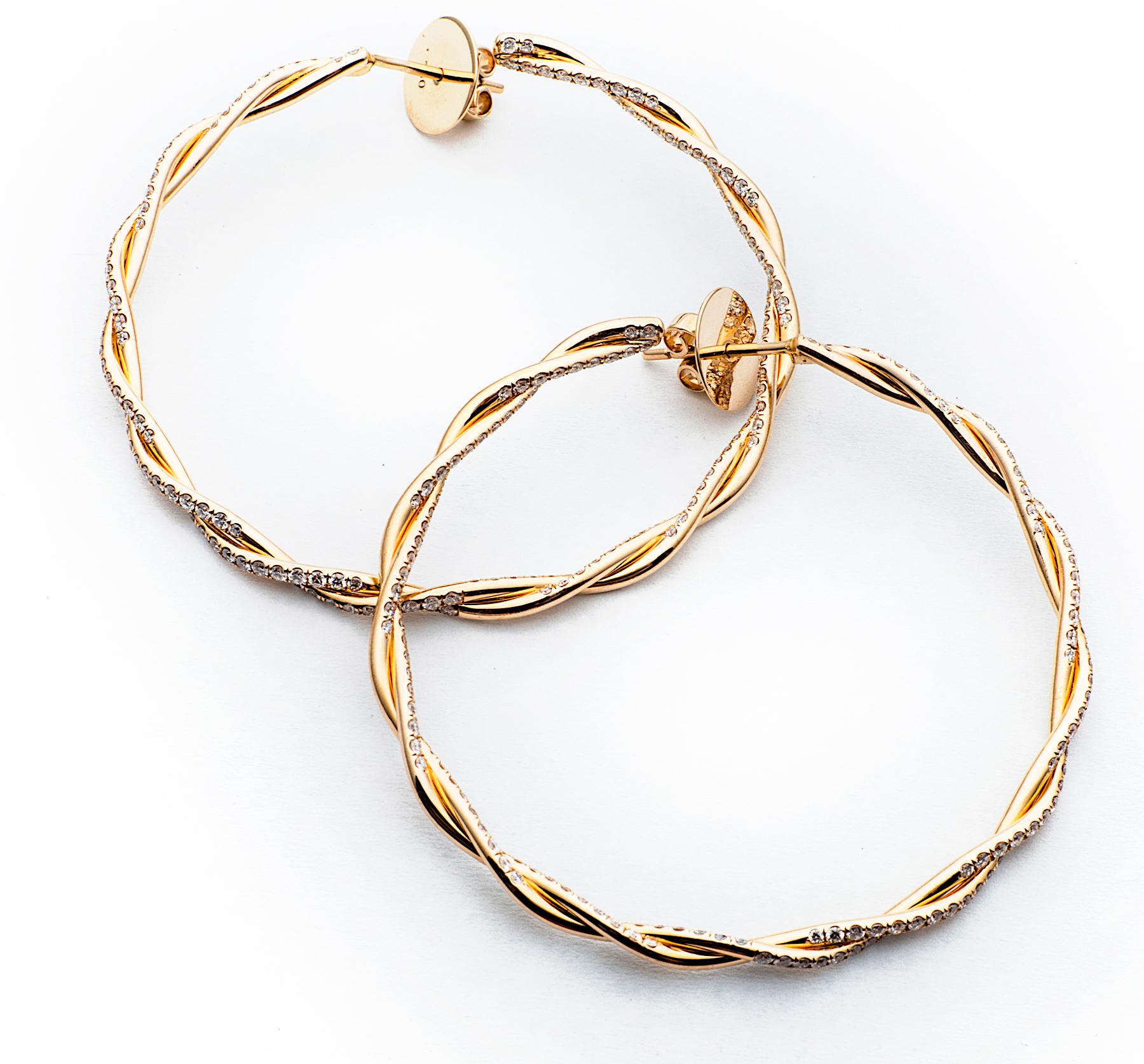 Contemporary Diamond Gold Twisted Large Hoop Earrings