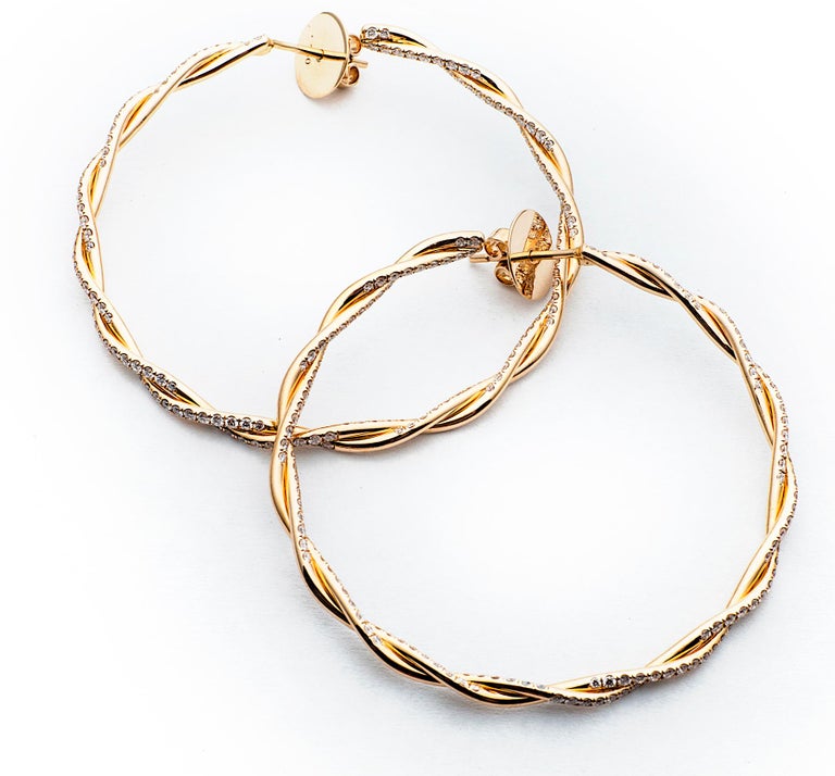 Diamond Gold Twisted Large Hoop Earrings For Sale at 1stdibs