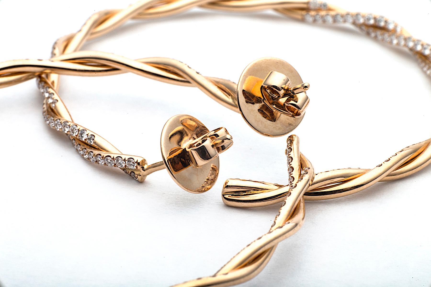 Women's Diamond Gold Twisted Large Hoop Earrings