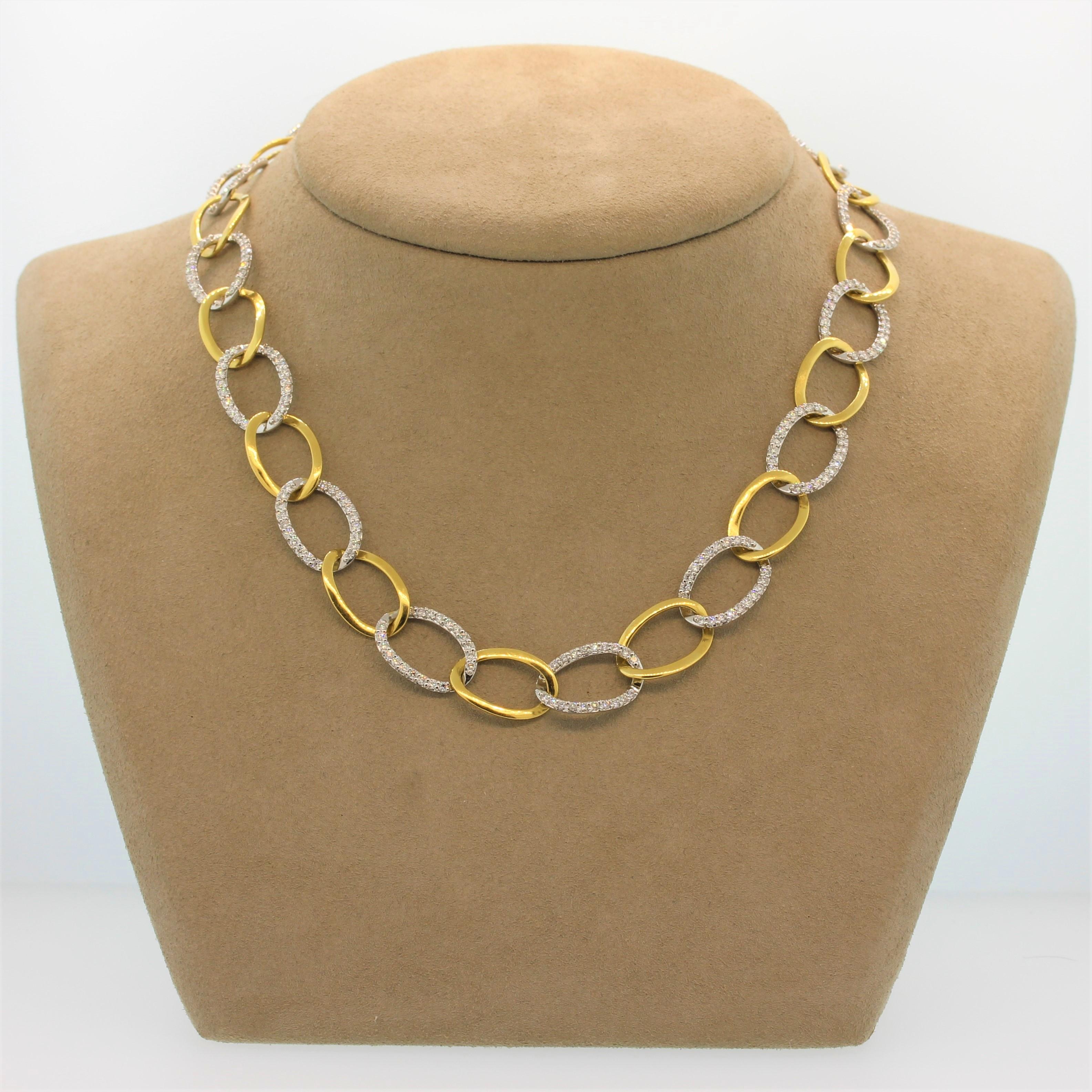 Diamond Gold Two-Tone Link Necklace In New Condition In Beverly Hills, CA