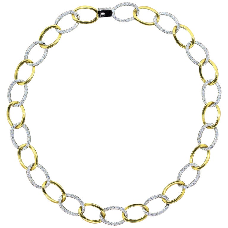 Diamond Gold Two-Tone Link Necklace at 1stDibs