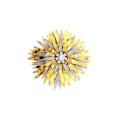 Diamond Gold Two-Tone Sunflower Brooch
