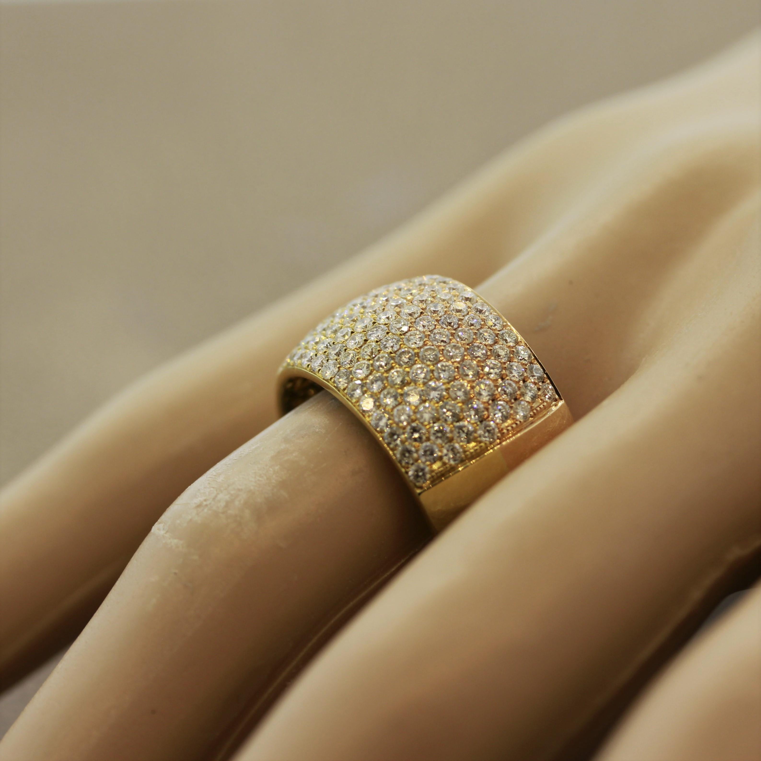 Women's Diamond Gold Two-Tone Wide Band Ring For Sale