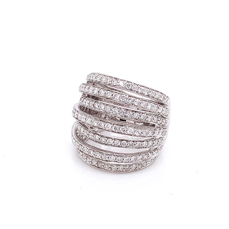 Round Cut Diamond Gold Wide Crossover Band Ring