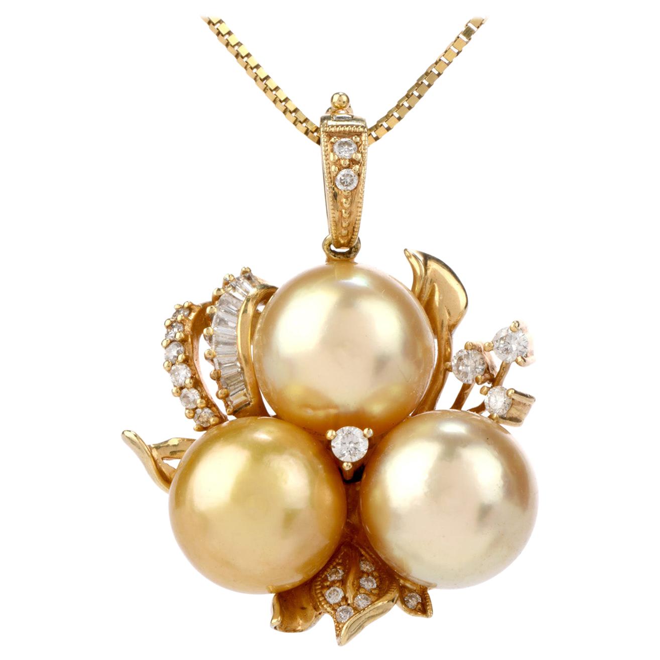 Diamond Golden Southsea Diamond Pearl 14 Karat Gold Pendant Enhancer