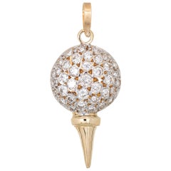Diamond Golf Ball on Tee Charm 14 Karat Yellow Gold Pendant Sporting Jewelry