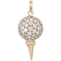 Diamant Golfball auf Tee Charm 14 Karat Gelbgold Anhänger Sportlicher Schmuck