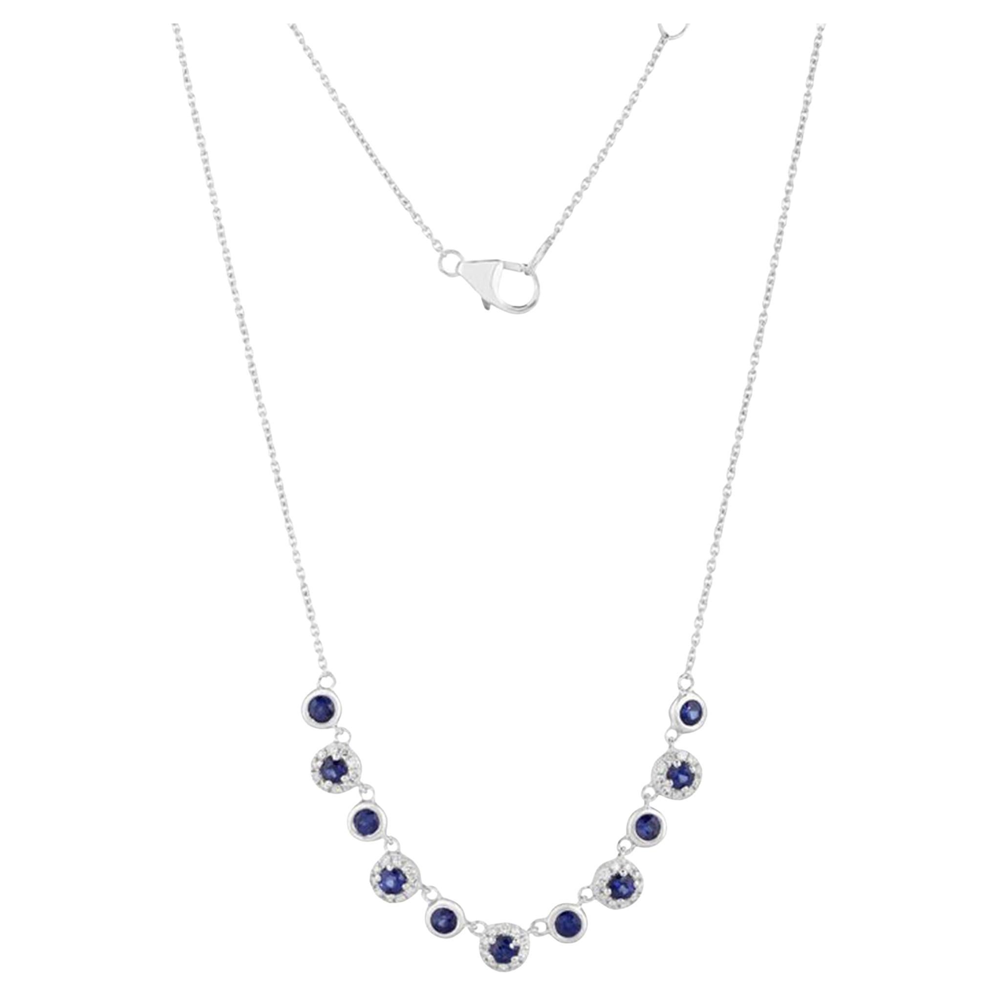 0.82ct Blue Sapphire & 0.22ct Diamond 14K Yellow Gold Station Necklace