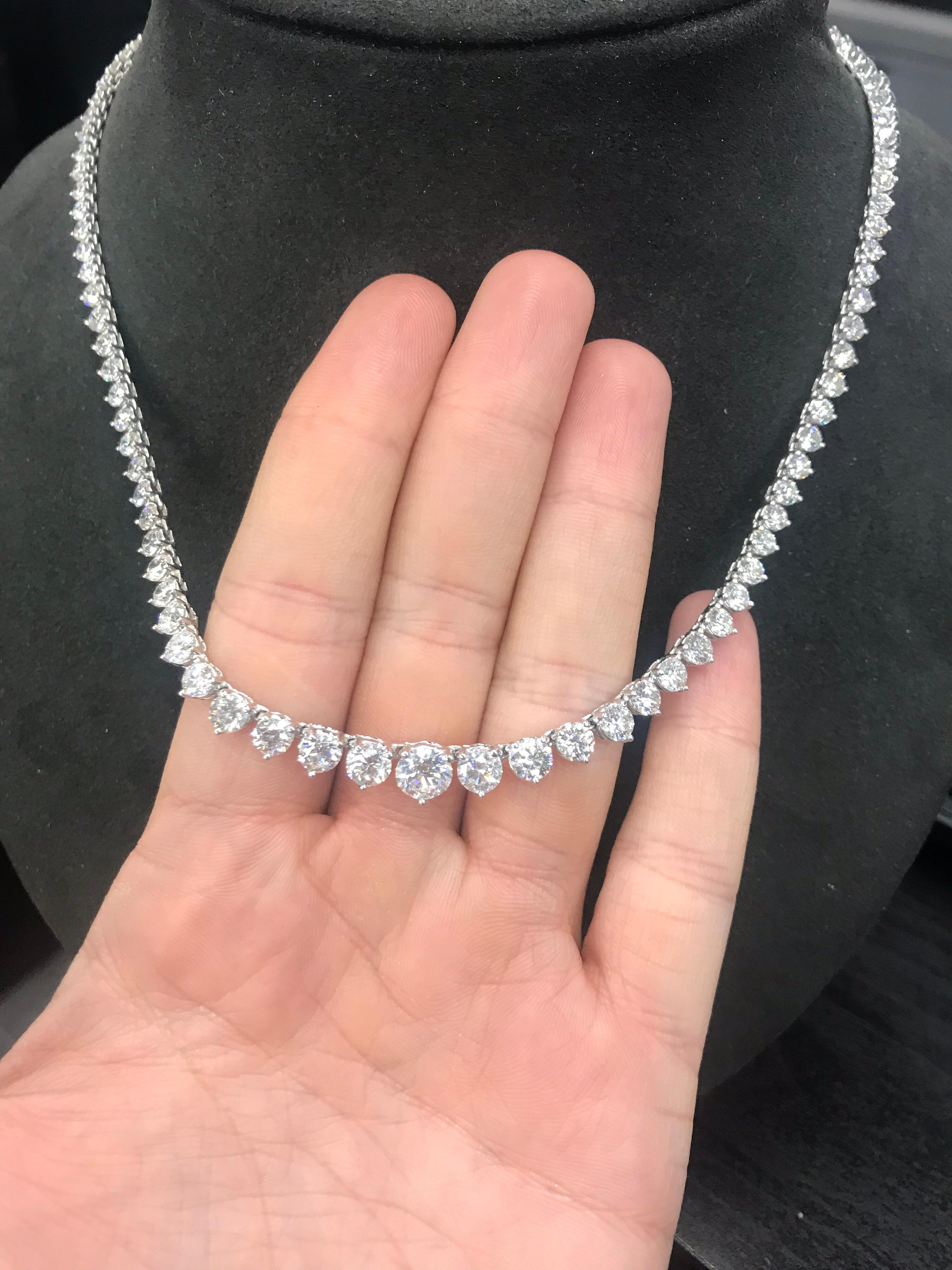 Round Cut Diamond Graduated Riviera Necklace GIA 1.06 Carat