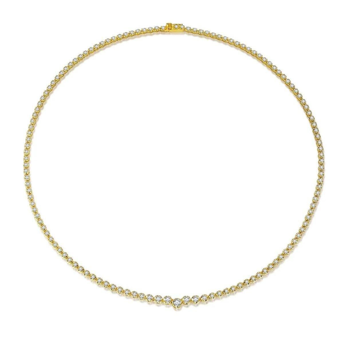 This exquisite Diamond Riviera Necklace features a dazzling arrangement of brilliantly cut diamonds that gracefully graduate in size. Crafted with meticulous attention to detail, each diamond in this necklace is expertly set to maximize its sparkle,