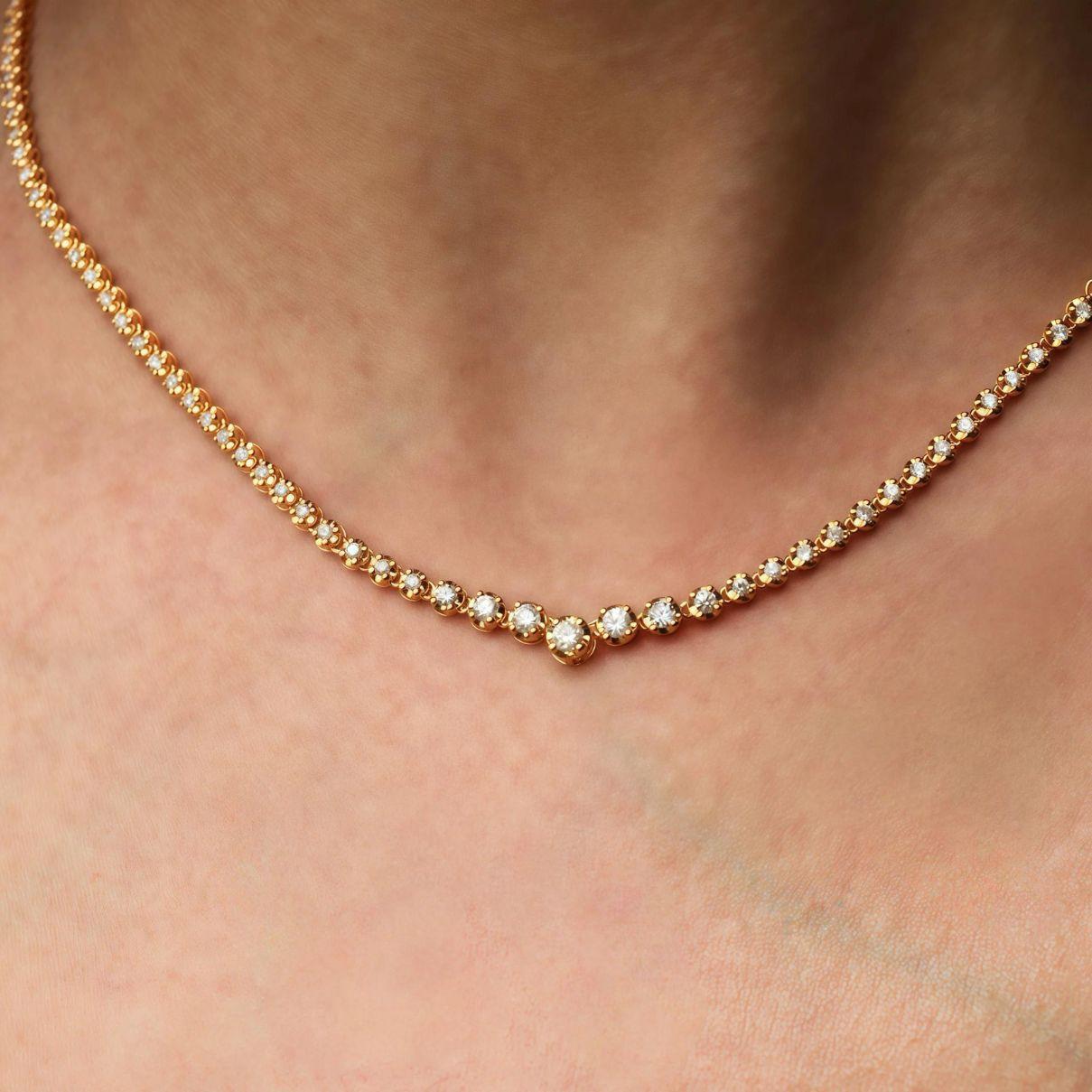 Diamond Riviera Graduated Tennis Necklace in 18k Gold 1