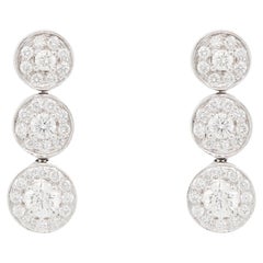 Diamond Graduated Triple Halo Cluster Drop Earrings in 18 Carat White Gold