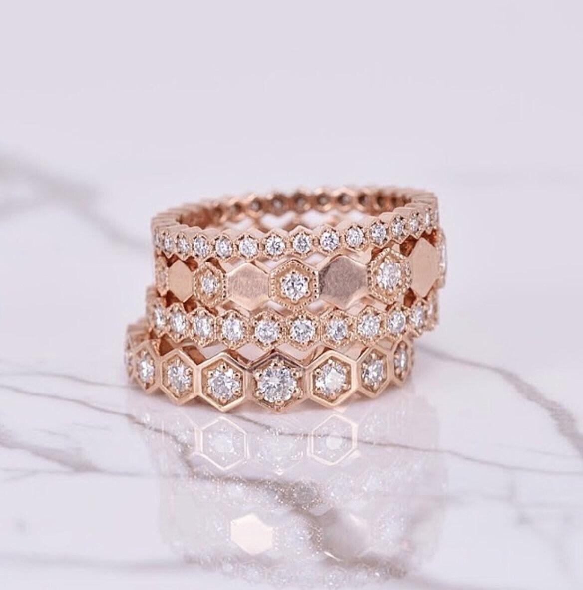 Round Cut  Diamond Graduating Hexagon Eternity Band In Rose Gold For Sale