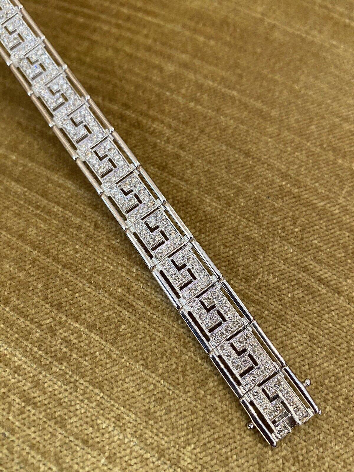 Diamond Greek Key Bracelet in 18k White Gold 3 carat total weight In Excellent Condition For Sale In La Jolla, CA