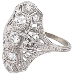 Antique Diamond Greek Key Filigree Dinner Ring