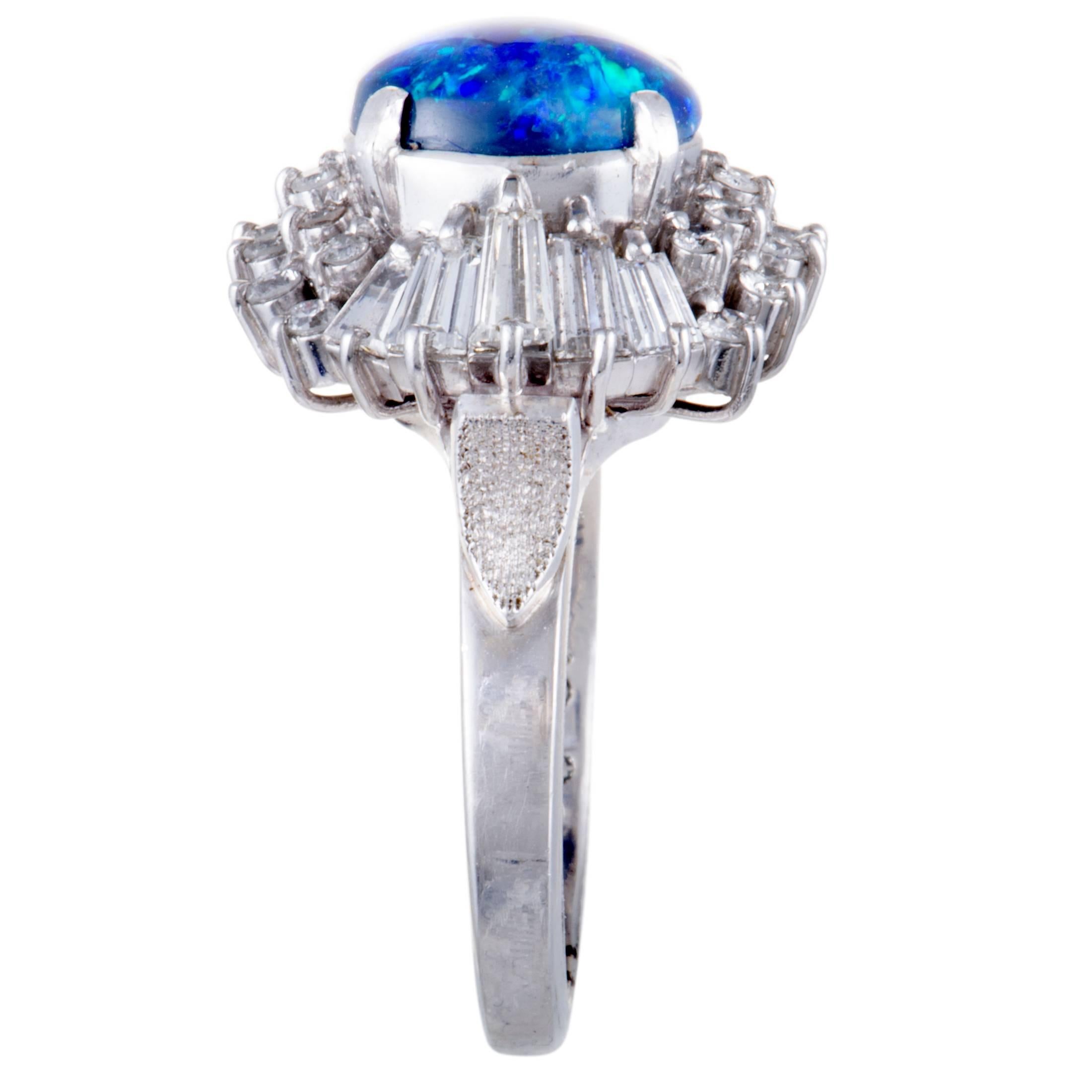 Diamond Green and Blue Opal Platinum Ring In Excellent Condition In Southampton, PA