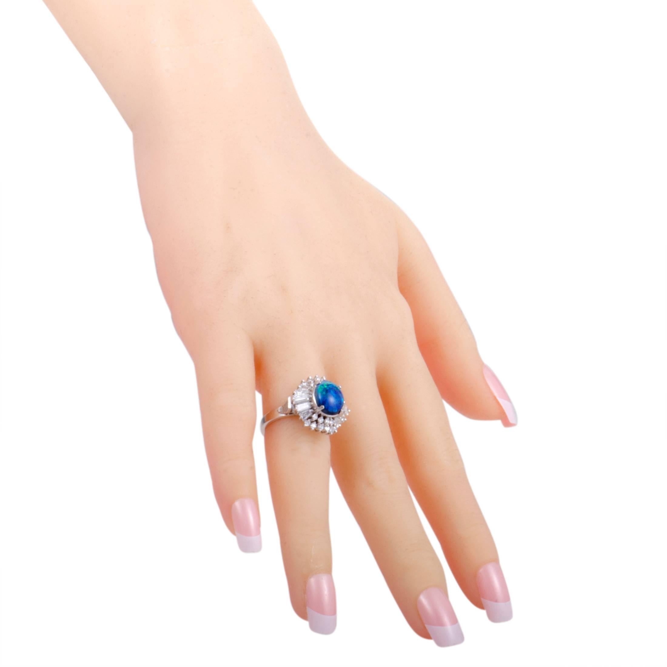 Women's Diamond Green and Blue Opal Platinum Ring