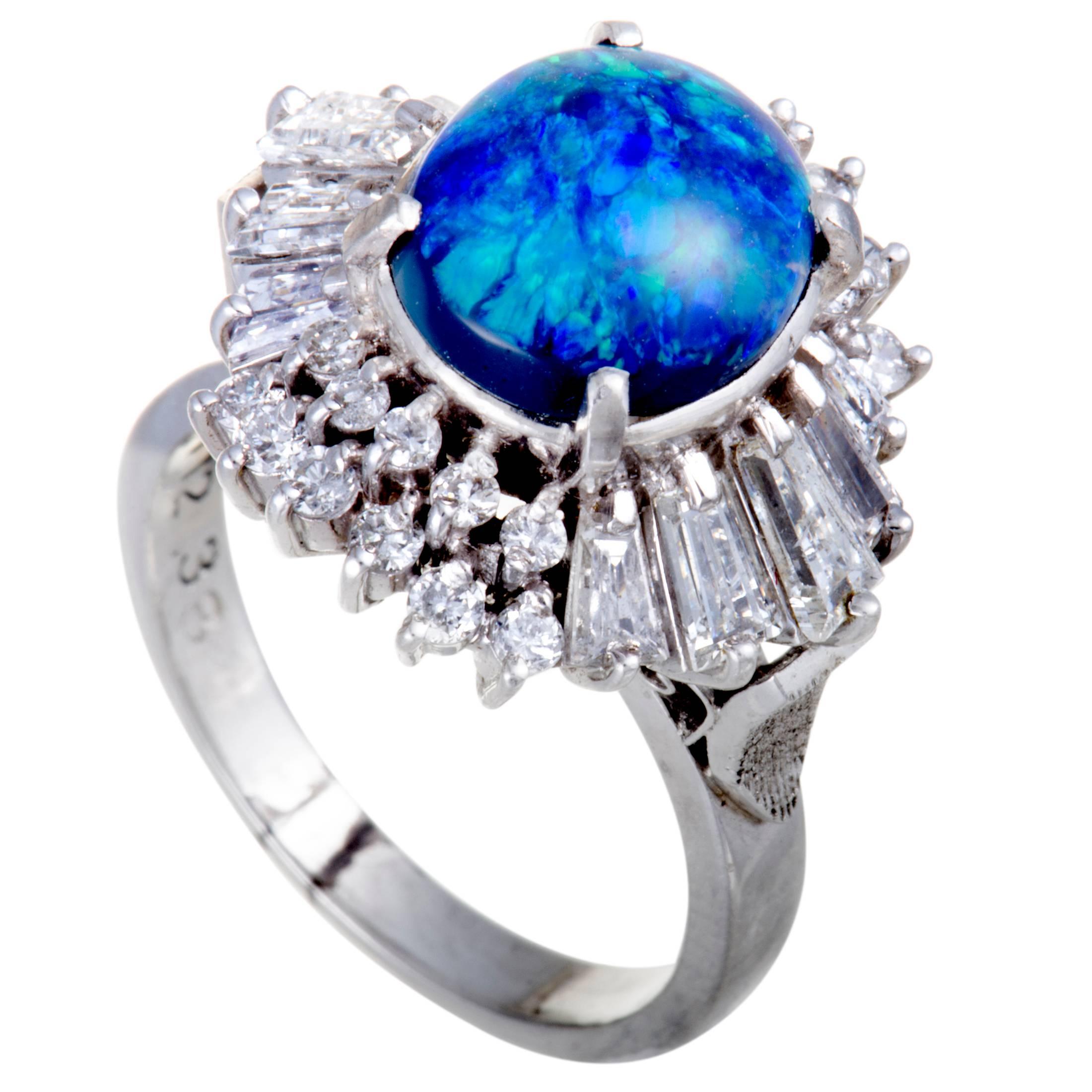 Diamond Green and Blue Opal Platinum Ring