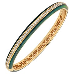 Diamant & grüne Keramik stapelbar Scharnier 18K Gelbgold Armreif Armband Neu