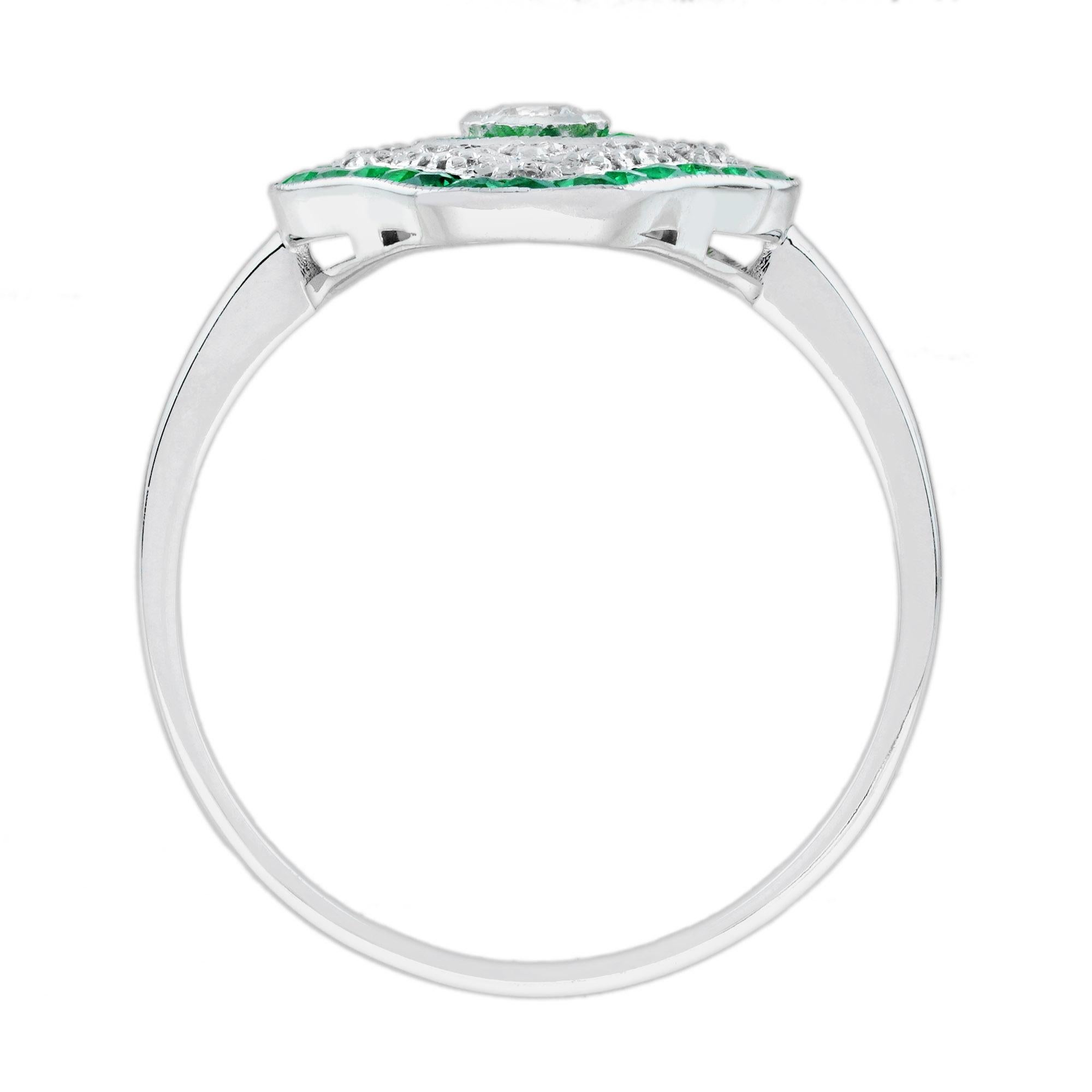 Bague en or blanc avec diamant et émeraude verte d'inspiration Art Deco Neuf - En vente à Oakton, VA