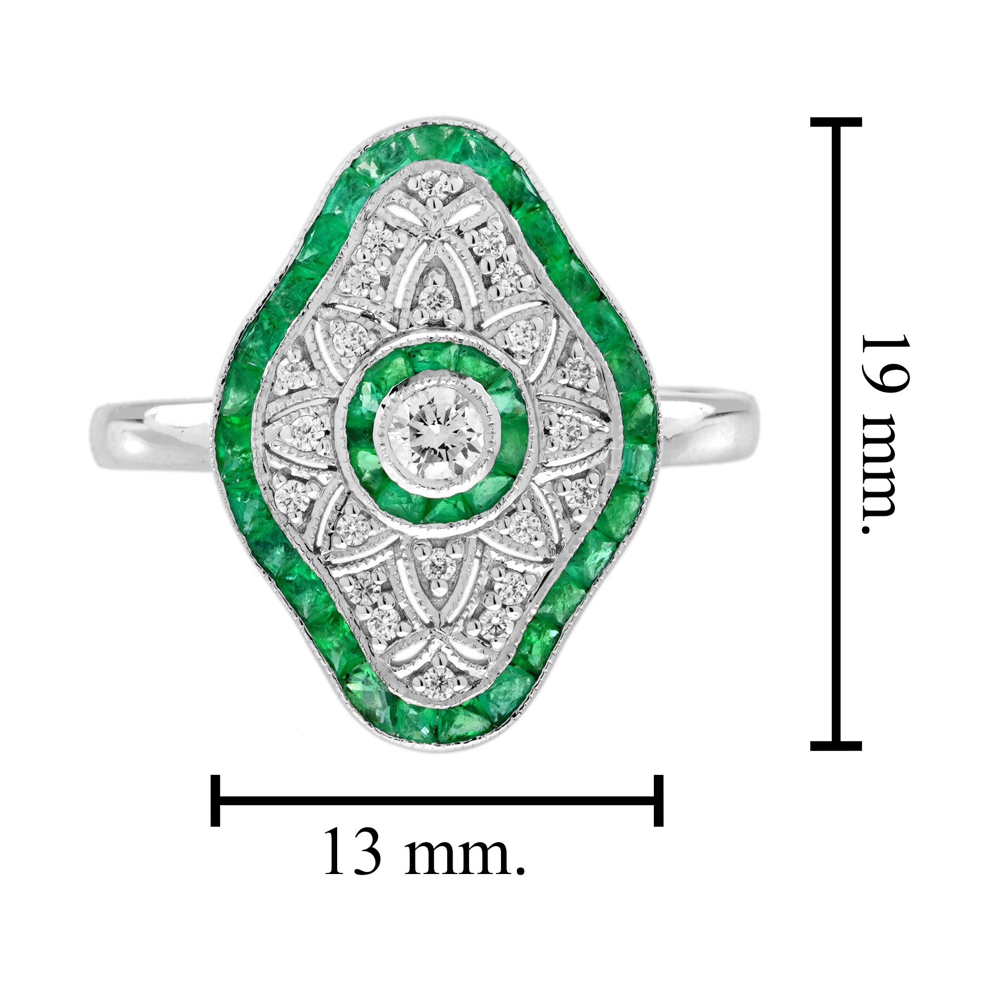 Bague en or blanc avec diamant et émeraude verte d'inspiration Art Deco en vente 3