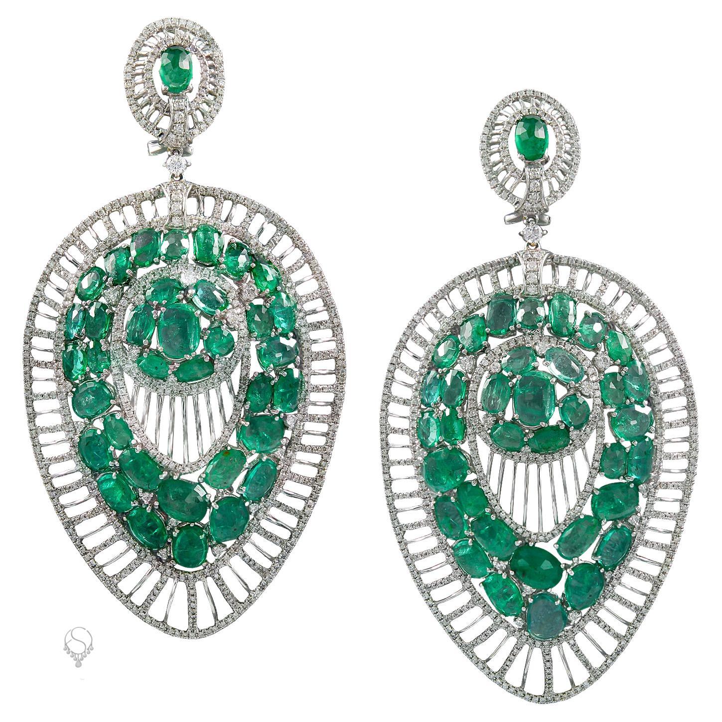 Diamond Green Emerald Chandelier Earrings